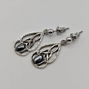 Vintage Sterling Dangle Earrings - Silver Celtic Design Hematite Earrings